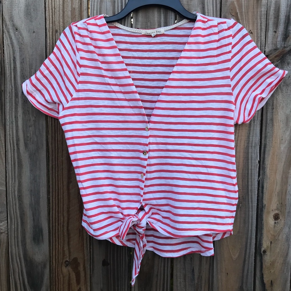 White red striped cropped button down
